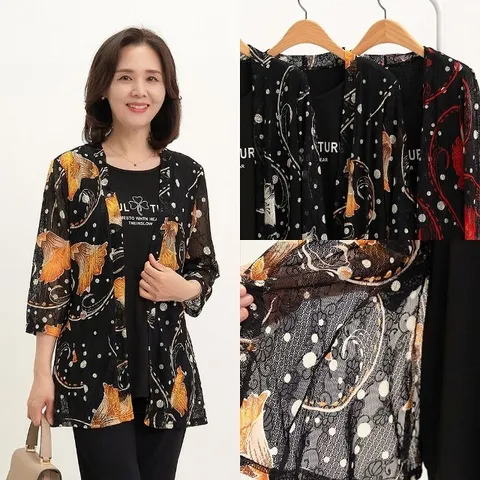 마미소 라셀티셔츠가디건 망사 엄마옷 할머니옷 빅사이즈 4060 중년여성패션