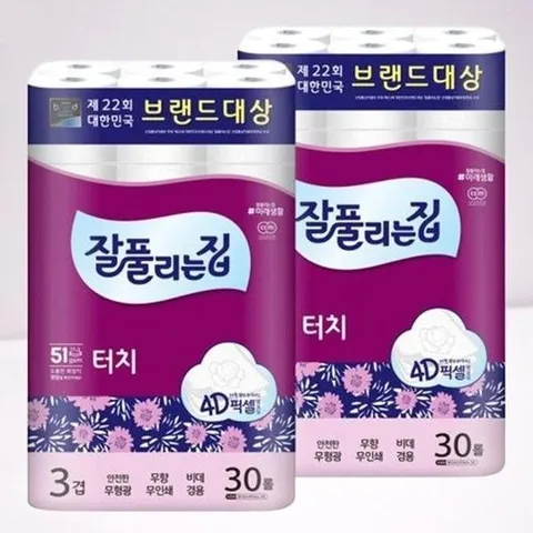 [잘풀리는집] 잘풀리는집 깨끗한 터치 화장지 3겹 25m 60롤