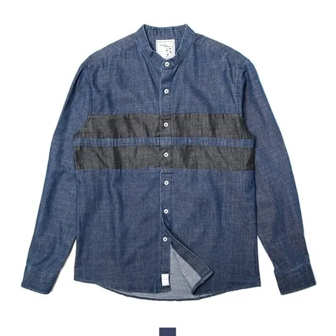 커플 시밀러룩 라인배색 데님 빅사이즈 긴팔 셔츠