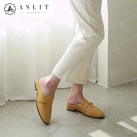 [애슬릿] 여성 가죽버클 스트랩 실내 뮬 블로퍼 3.5cm