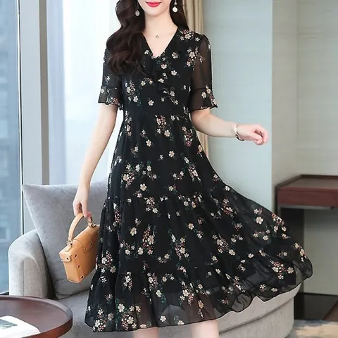 여자 꽃무늬 프릴 반팔 원피스 여성상의 롱원피스