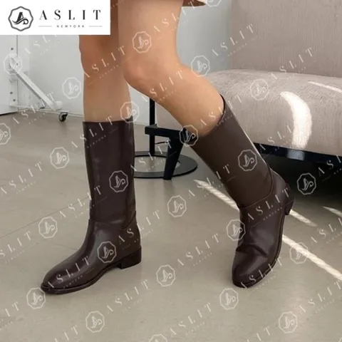 [애슬릿] 소 가죽 둥근 코 데일리 플랫 미들 부츠