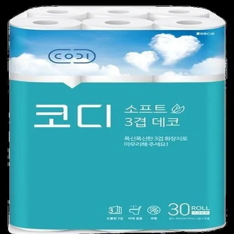 쌍용씨앤비 CODI 소프트 데코 화장지 3겹 30m 30롤