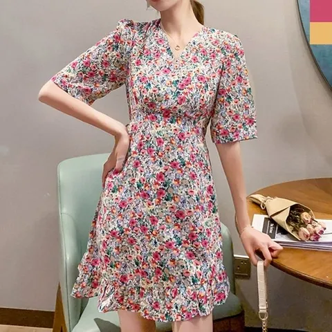 여자 플라워 패턴7부 소매 원피스 여성상의