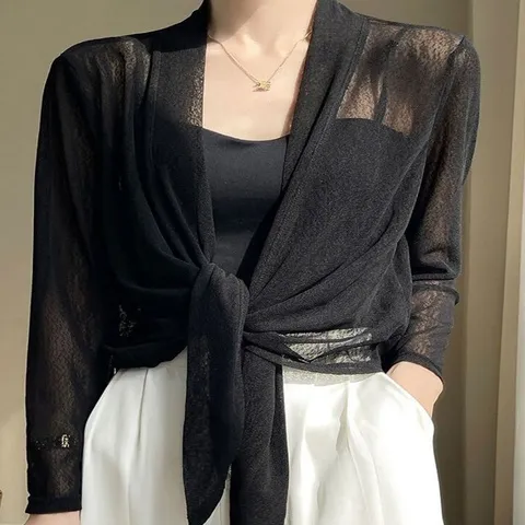 여성 가벼운 여름 시스루 스트랩 가디건 4컬러 (WFHY5VE)