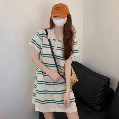 클래식컴포트룩 숏 데이트 드레스 패턴 폴로카라 S/S 포인트컬러 여행 (WFJMQCI)