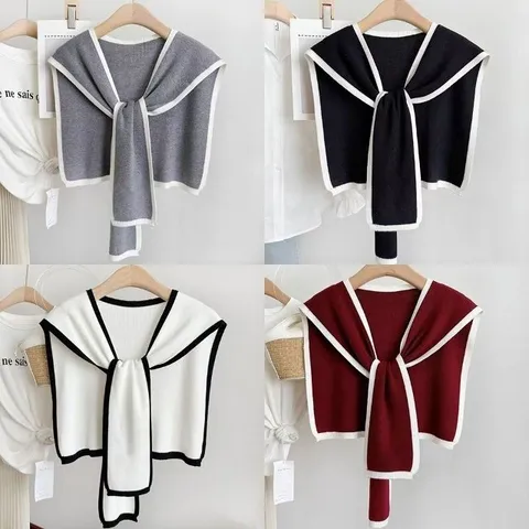 세미 배색 데일리 가디건 페이크 숄 판쵸 머플러 오피 (WFK2L2U)
