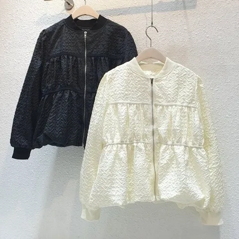 [애슬릿] 주름 패턴 여성 집업 점퍼 자켓 미시 옷 봄