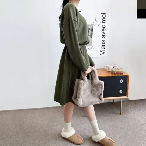 여자 허리 스트링 롱 니트 원피스