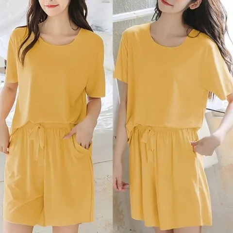 휴가 반팔 반바지 여자 코디 여름 라운지 웨어 여행 (WFHUN3S)