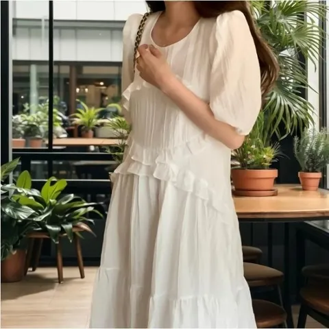 [SALE]여성 레이스 쉬폰 반팔 레이스 롱 원피스