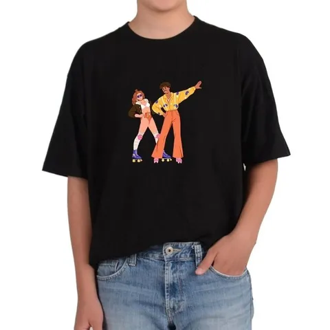 반팔라운드 레트로 롤러스케이트 음악 그림 전사이즈 (WFIX4NL)