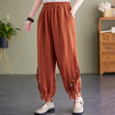 [쉐바] 베아티 자수린넨 팬츠