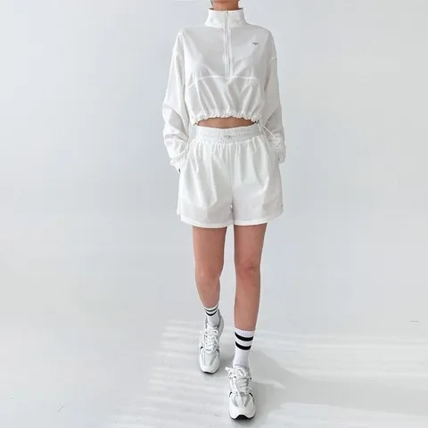 여성 에어 마일드 스트링 크롭 바람막이 반바지 세트 (WFHX8NQ)