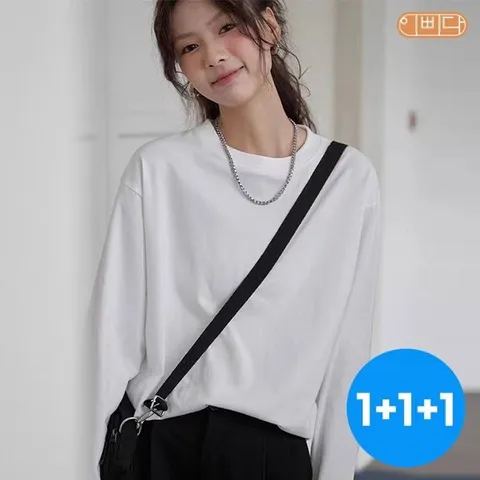 1+1+1 여성 레귤러핏 코마사 무지 긴팔면티셔츠 이너티