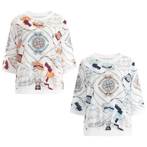 여성 라운드 마린 패턴 반팔 티셔츠 블라우스 CHO-WBL-1452