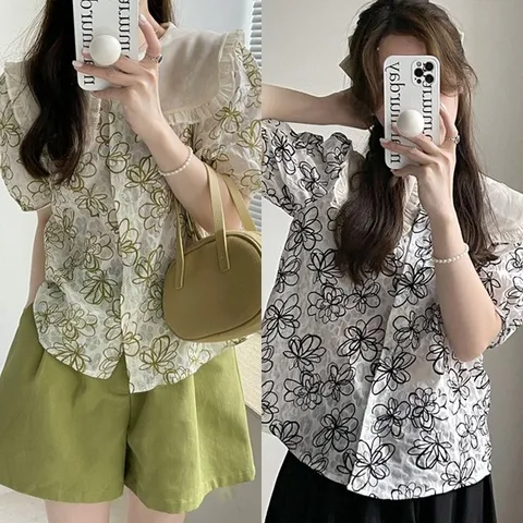 [무드무드] 테렌 시어서커 반팔 블라우스