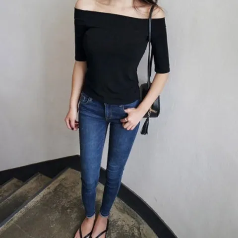 입술넥티 반팔티 7부소매 여성 7부 슬림 티셔츠 (WFK33S2)