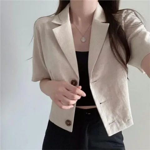 린넨 편안한 베이직 크롭자켓 심플리 린넨자켓 베이직 (WFGGONU)