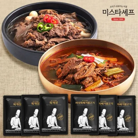 [미스타셰프] 육개장 600g x 3팩 + 버섯뚝배기불고기 400g x 3팩