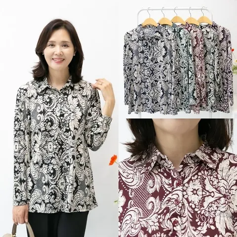 마미소 꽃무늬 큐빅 카라 셔츠 엄마옷 할머니옷 빅사이즈 4060 마담 중년여성 옷