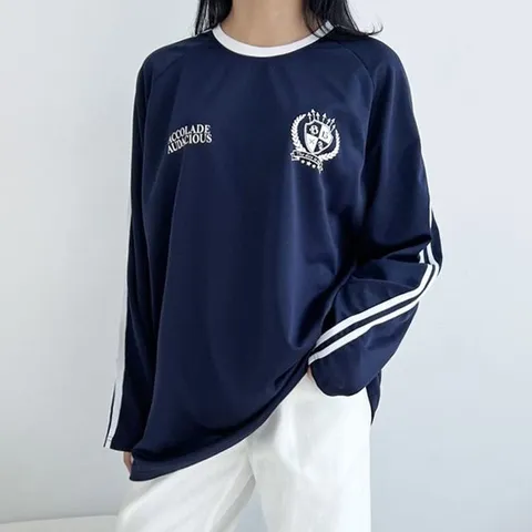 여성 스포츠룩 라운드 긴팔티 박시한 긴팔 티셔츠 (WFG2YFN)