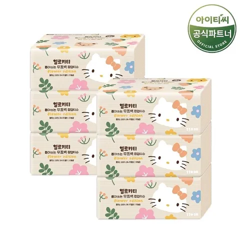헬로키티 뽑아쓰는 3겹 무표백 팝업티슈 (110매X3개입) 2팩 총 6개