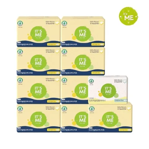 잇츠미 슬림 유기농 순면커버 생리대 오버나이트 8P x9팩+롱라이너 20P x1팩(총 92P)