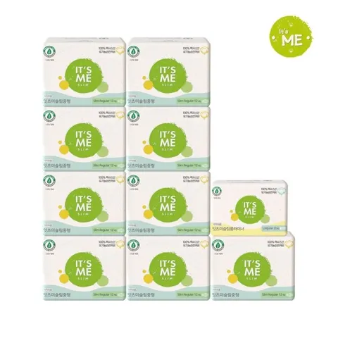 잇츠미 슬림 유기농 순면커버 생리대 중형 12P x9팩+롱라이너 20P x1팩(총 128P)