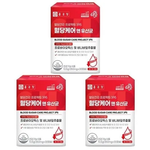[종근당건강] 종근당 혈당건강 프로젝트365 혈당케어 앤 유산균 350mg x 30캡슐 x 3박스 혈당유산균 당케어