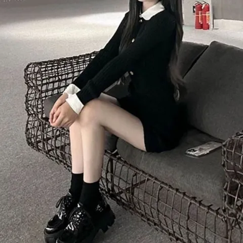 검정 롱드레스 폴로카라 미니원피스 핫아이템 클래식롱슬리브 S/S (WFJMS54)