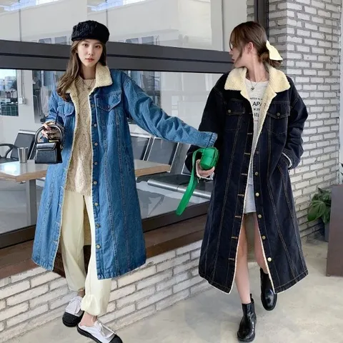 롱데님 안감퍼 자켓 양털 점퍼 재킷 롱점퍼 롱재킷 겨울 패션 데일리 캐주얼