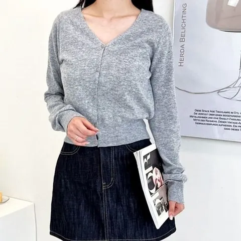 여자 니트 세미크롭 캐시미어 가디건 간절기템