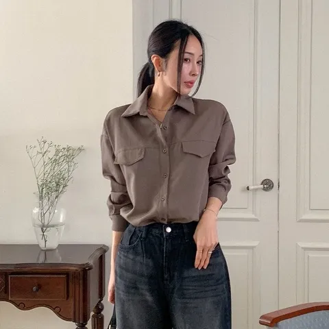 여성 봄 심플 무지 카라 셔츠 남방 블라우스 하객룩 -NB0047S- 빅사이즈 루즈핏