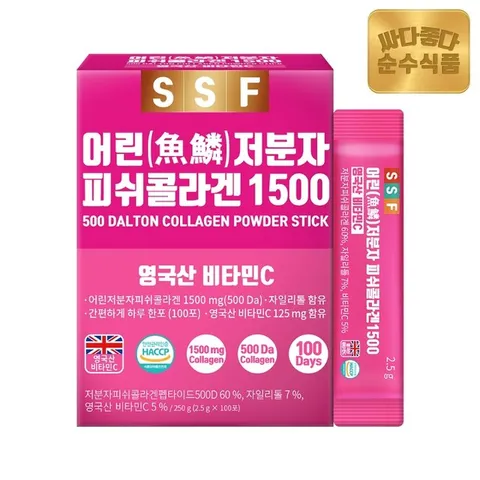 순수식품 어린 저분자 피쉬콜라겐 1500 1박스(100포) 실속형 500달톤 1500mg 비타민C