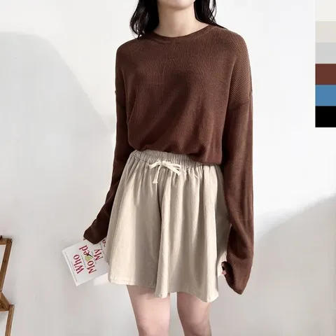 여자 린넨 라운드 니트