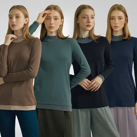 [마르조] 여성 톤배색 코튼 티셔츠 4종세트