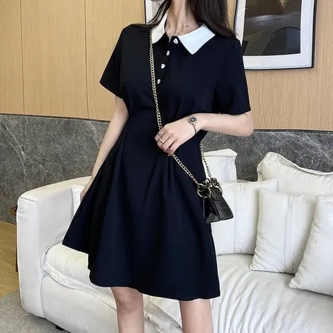 고품질 여자 하트 버클 폴로카라시즌 데일리 원피스룩 (WFJTE62)