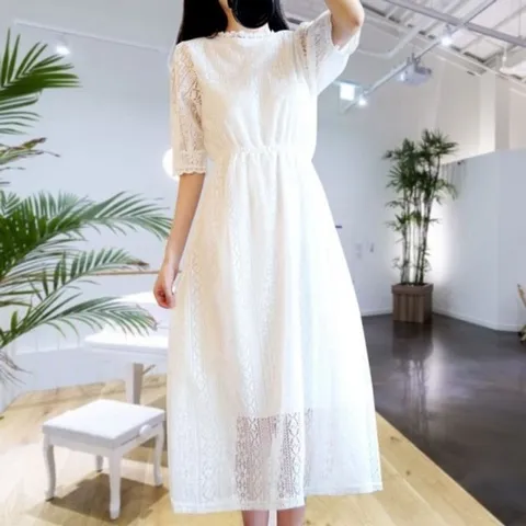 반팔 원피스 데일리 데이트 데일리 클래식 레이스 지 (WFHMFSA)