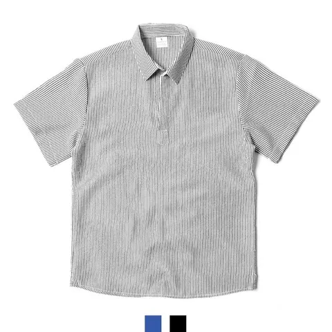 남자 시어서커 스트라이프 헨리넥 반팔셔츠