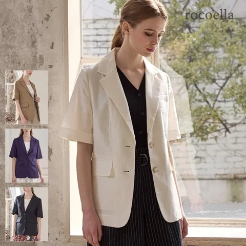 [로코엘라] 모브 프렌치 린넨 100 여성 반팔 자켓