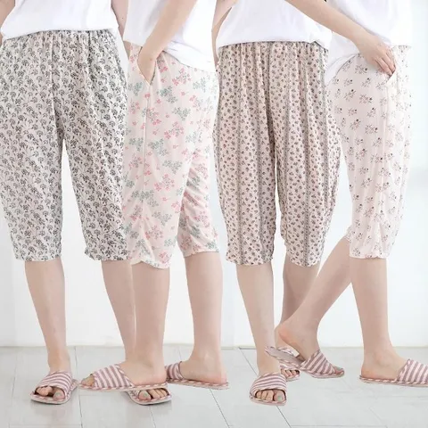 긴 꽃 주머니 여성팬츠 여름 흰색 린넨 바지 (WFKB4VR)