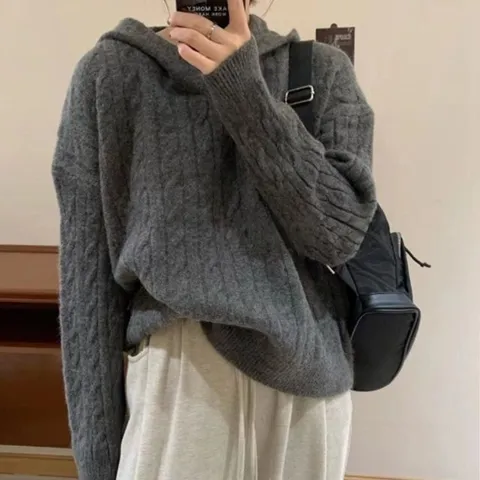 데일리룩 여성 케이블 니트 후드 HH-L29
