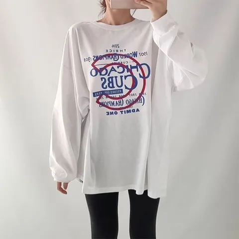 오버핏 CUPS 긴팔 박시 롱티셔츠