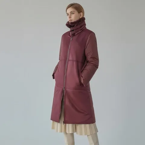 리들리 나인 에코 무스탕 덕다운 롱패딩_와인