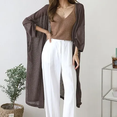 까르죠아 루즈핏 로브 롱 가디건 빅사이즈 여성 휴가철 비치웨어 카디건 여름 휴양지