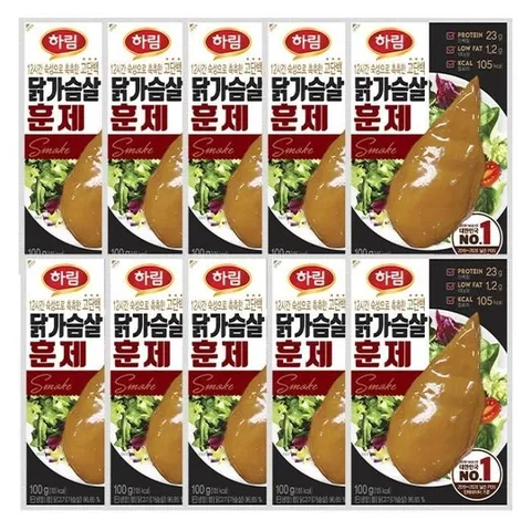 하림 냉장 닭가슴살 훈제 100g  x  10봉
