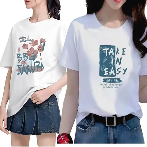 여성 레터링 그래픽 프린팅 반팔티 캐주얼 여름티셔츠 (WFHX5HY)