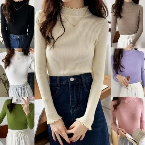 데일리 튤립넥라인 세미터틀 티탑 (WFJJIAO)