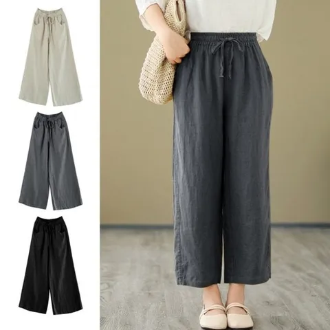 여름린넨 바지 린넨 여성 여름마 와이드 여자린넨 밴 (WFHO60Y)